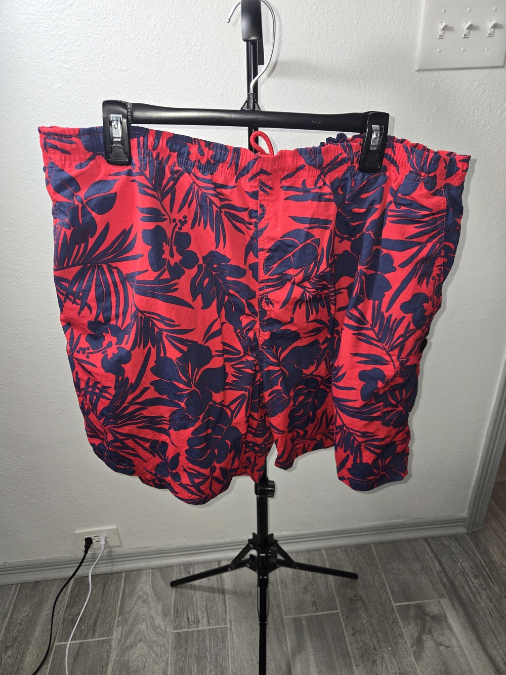St. John's Bay Red Swim Trunks with Navy Tropical Print